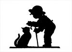 Junge mit Katze, schwarz, Silhouette